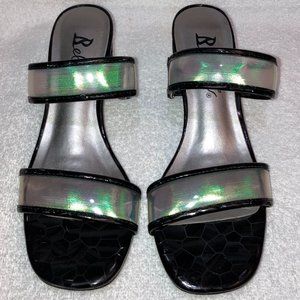 Bellini Black Fizzle Sandals Two 2 Strap Faux Vegan Leather Size 8